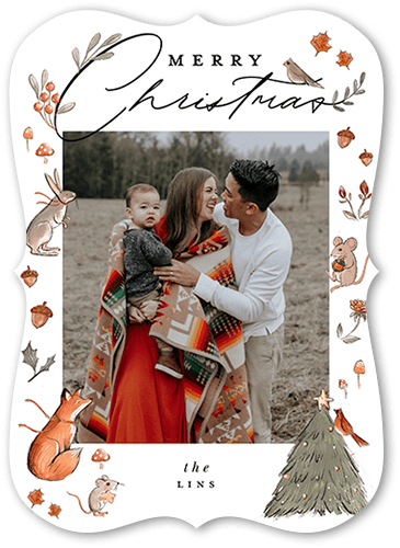 Woodland Critters 5x7 White  Holiday Card