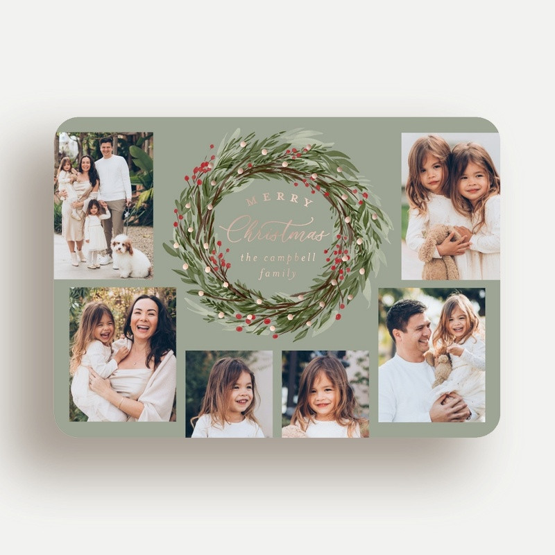 Custom Foil Wreath Christmas Cards