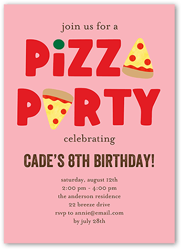 Pizza Surprise 5x7 Pink  Birthday Invitation