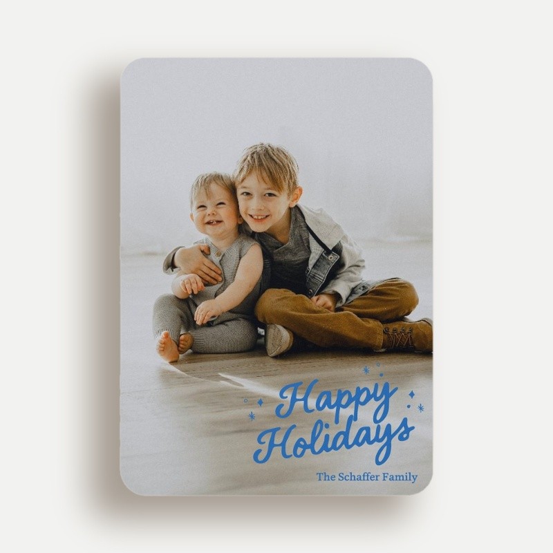 Holiday Cards: Vintage Sparkle 5x7 Portrait Flat Blue 1 Photo Pearl Shimmer Cardstock Rounded Shutterfly