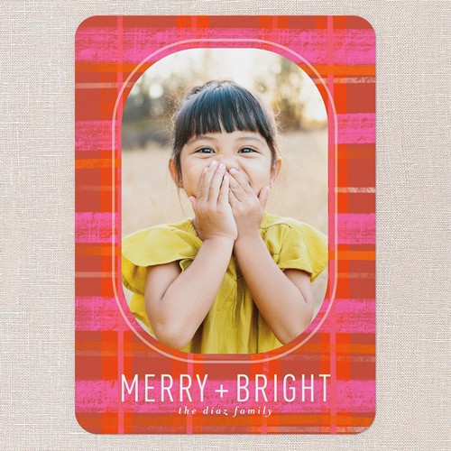 Vibrant Plaid Tidings 5x7 Red  Christmas Card