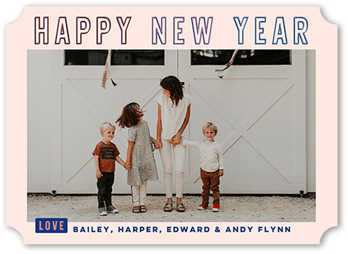 Modern Color 5x7 Pink  New Year's Card