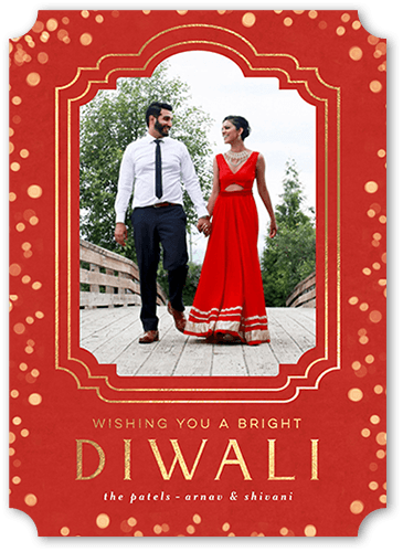 Ornamented Frame 5x7 Orange  Diwali Card