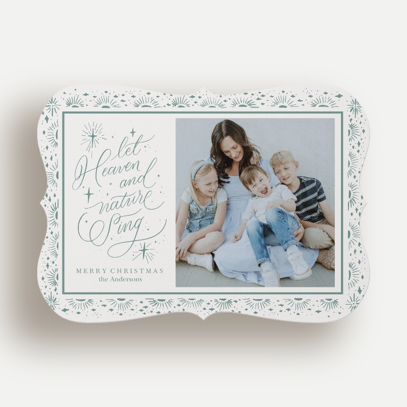 Religious Christmas Cards: Celestial Carol 5x7 Flat Beige 1 Photo Pearl Shimmer Cardstock Bracket Shutterfly
