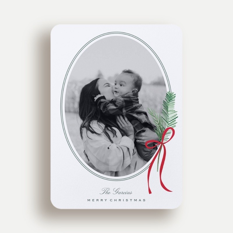 Pine Bow Oval Holiday Card