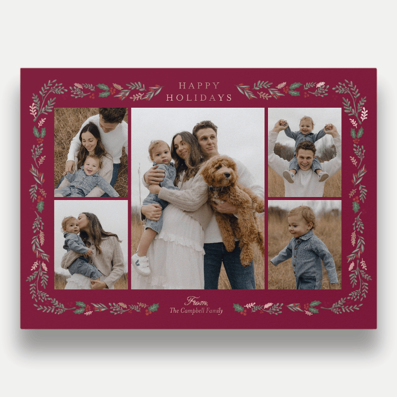 Painted Holly Frame Holiday Card