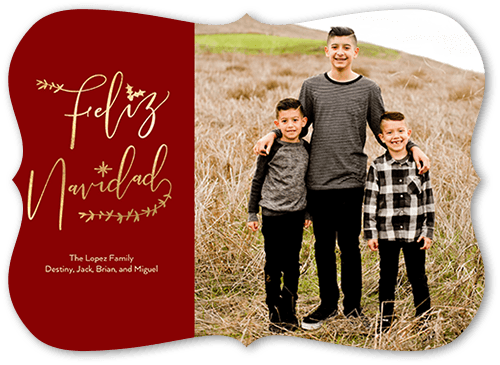 Organic Script 5x7 Red  Tarjeta de Navidad