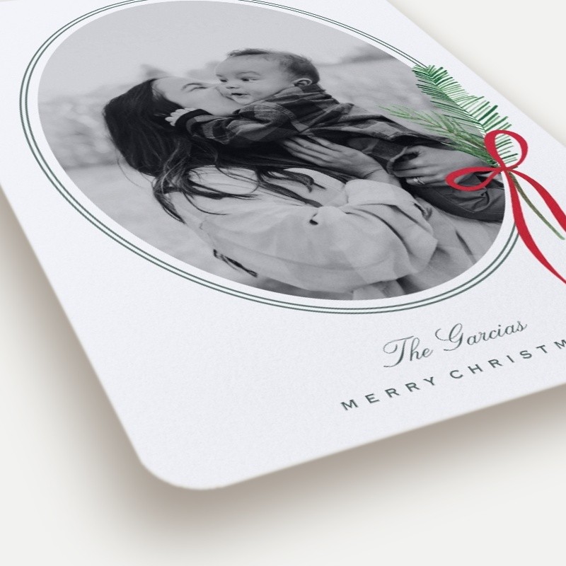 Pine Bow Oval Holiday Card