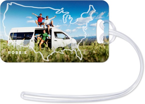 USA Outline 2x4 White  Luggage Tag