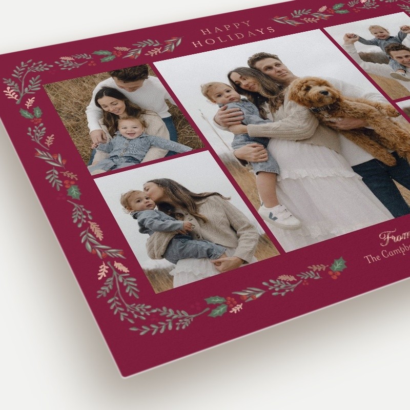 Painted Holly Frame Holiday Card
