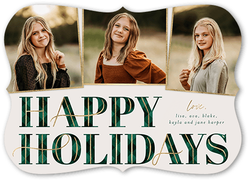 Art Deco Plaid 5x7 Green  Holiday Card