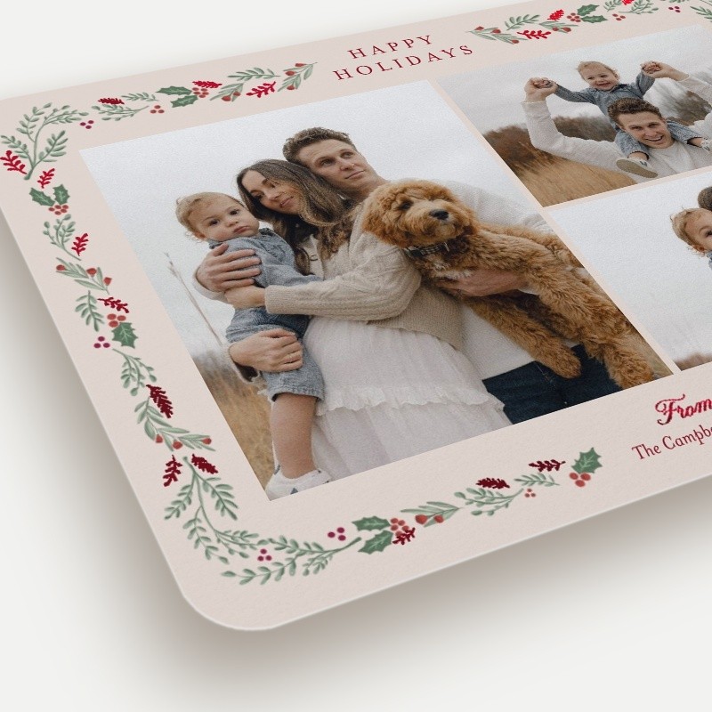 Painted Holly Frame Holiday Card