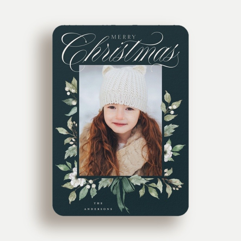 Botanical Bow Holiday Card Botanical Bow 5x7 Green Holiday Card