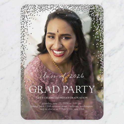 Sparkling Sprinkle 5x7 White  Graduation Invitation
