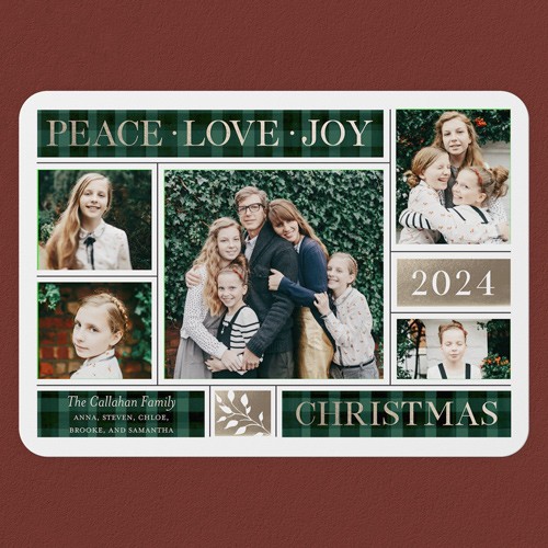 Peace Love Joy Grid 5x7 Green  Holiday Card