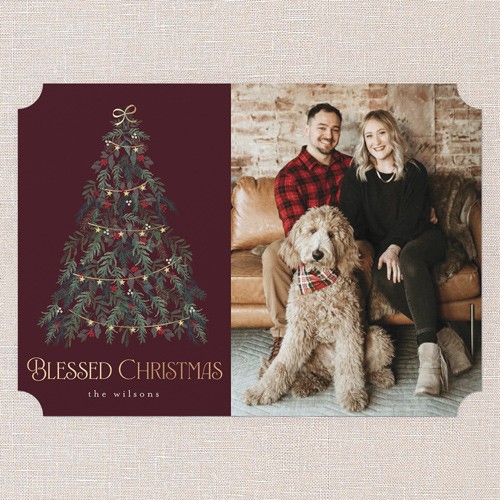 Religious Christmas Cards: Beautiful Tree 5x7 Landscape Flat Red 1 Photo Pearl Shimmer Cardstock Ticket Shutterfly