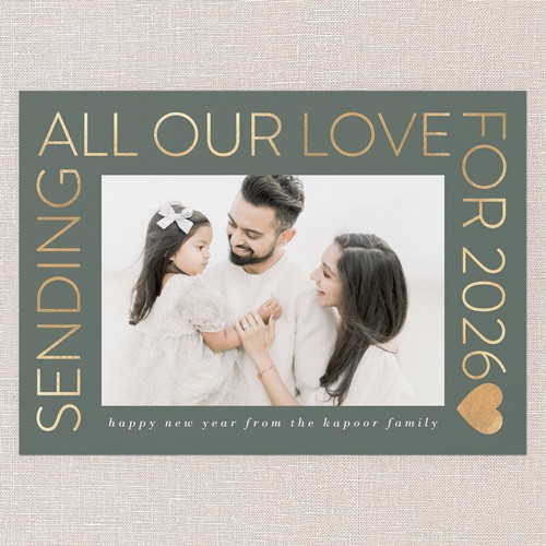 Sending All Our Love 5x7 Green  New Year's Card