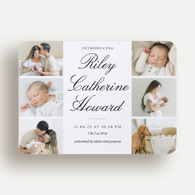 Elegant Announcement Birth Announcement Elegant Announcement 5x7 White Birth Announcement