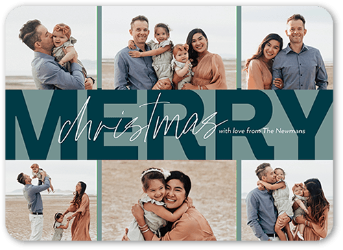 Happy Stripe 5x7 Blue  Holiday Card