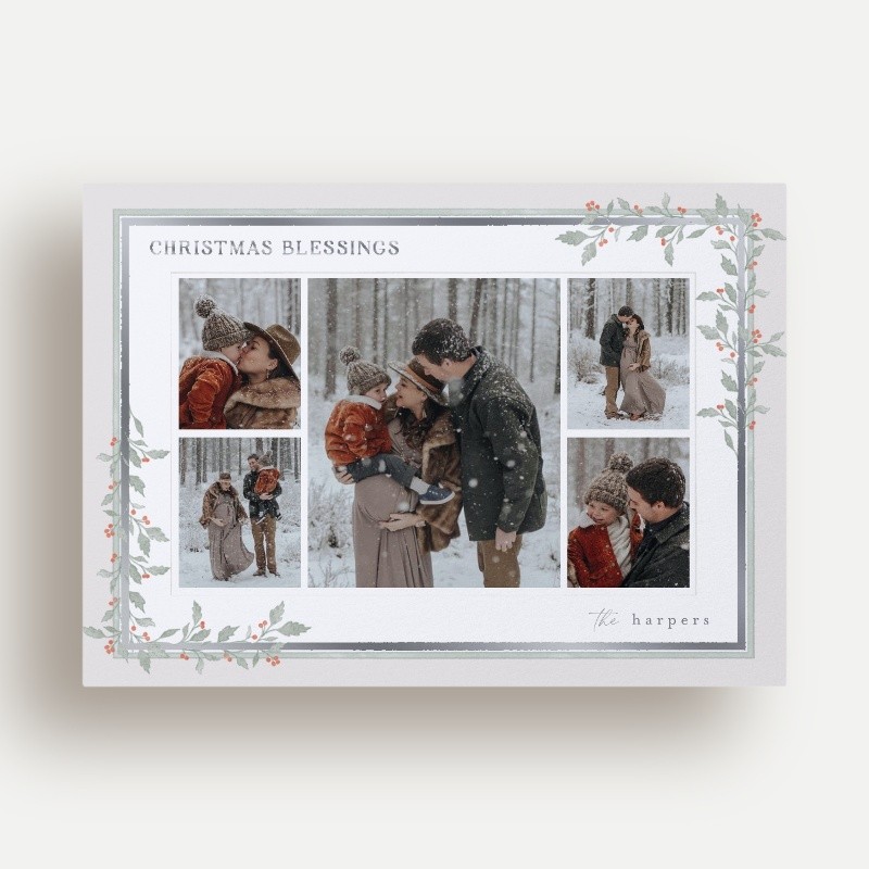 Religious Christmas Foil Cards: Climbing Vines 5x7 Flat Beige Silver Foil 5+ Photos Foil Cardstock Square Shutterfly