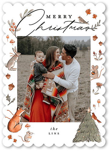 Woodland Critters 5x7 White  Holiday Card