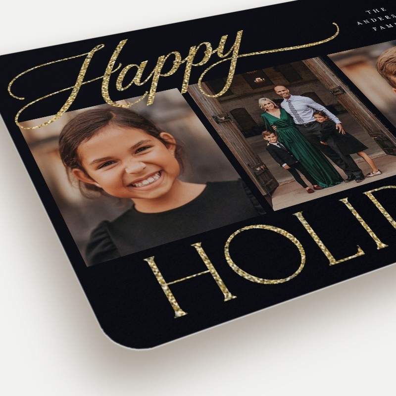 Glitter Script Holiday Card Glitter Script 5x7 Black Holiday Card