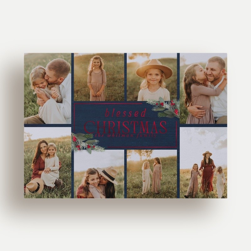 Religious Christmas Foil Cards: Berry Collage 5x7 Flat Teal Red Foil 5+ Photos Foil Cardstock Square Shutterfly