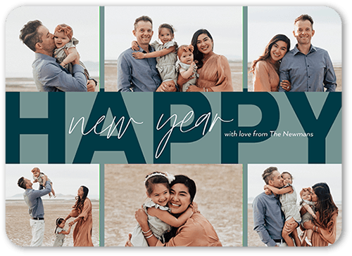 Happy Stripe 5x7 Blue  Holiday Card