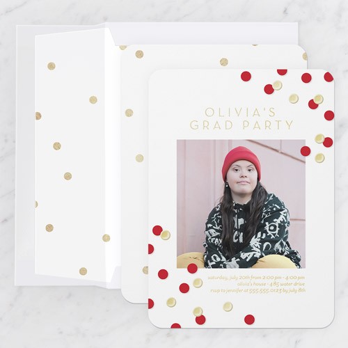 Collegiate Confetti 5x7 White  Graduation Invitation