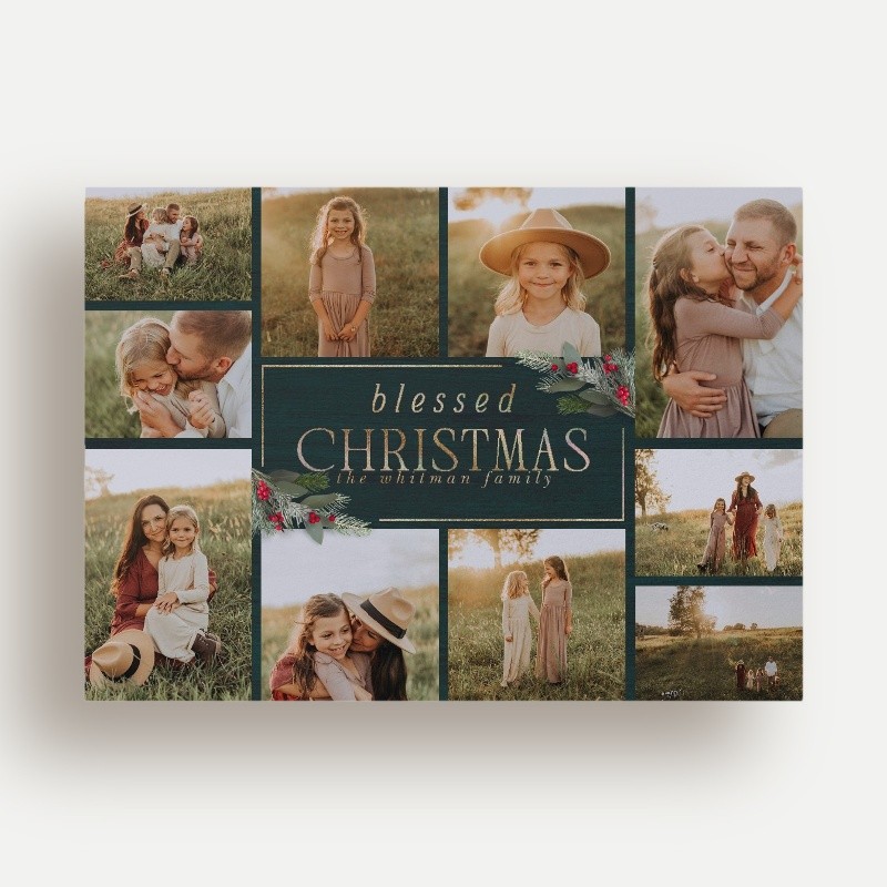 Religious Christmas Foil Cards: Berry Collage 5x7 Flat Green Gold Sparkle Foil 5+ Photos Foil Cardstock Square Shutterfly