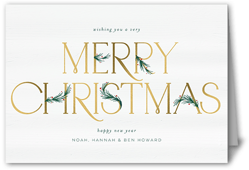 Art Deco Evergreen 5x7 White  Holiday Card