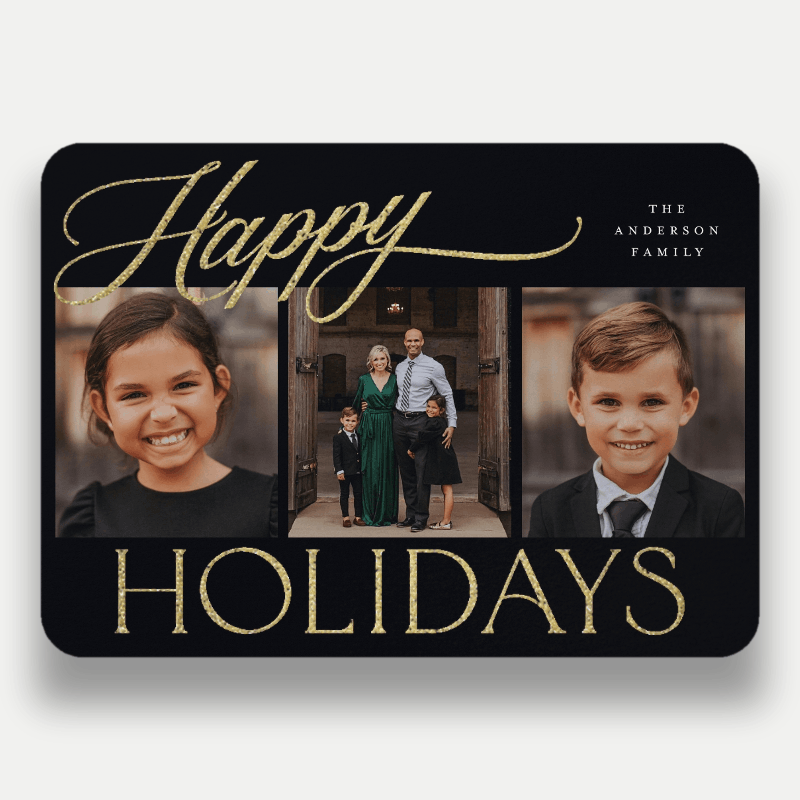 Glitter Script Holiday Card Glitter Script 5x7 Black Holiday Card