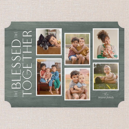 Religious Christmas Cards: Rustic Woodgrain Frames 5x7 Landscape Flat Green 4 Photos Signature Smooth Cardstock Ticket Shutterfly