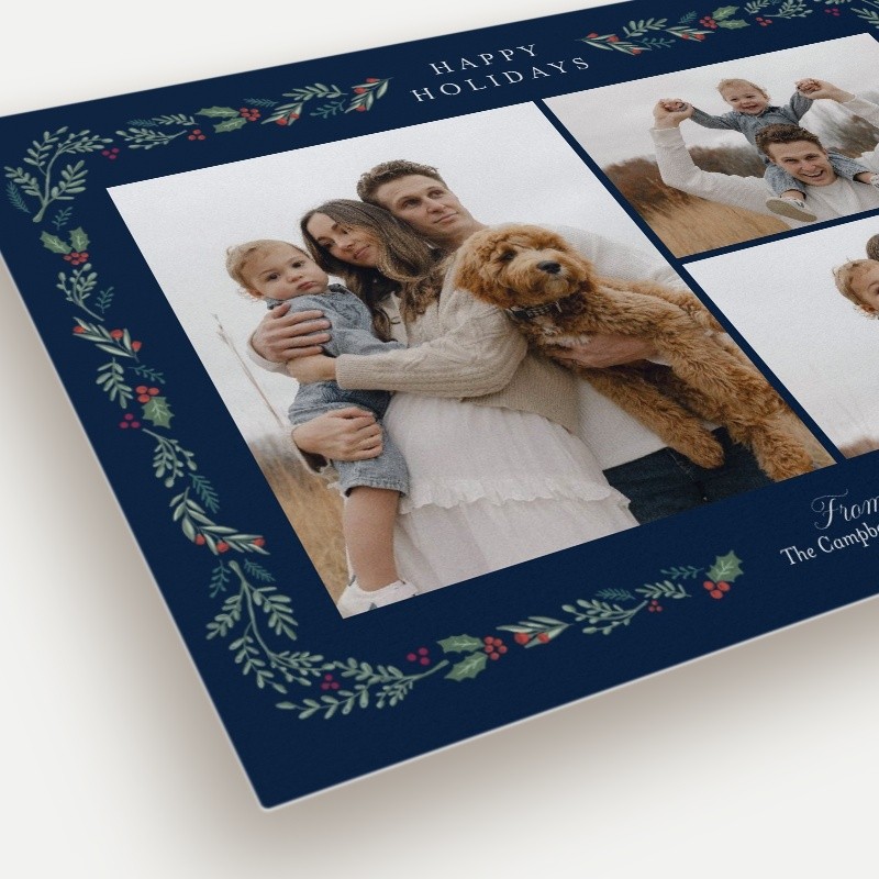 Painted Holly Frame Holiday Card