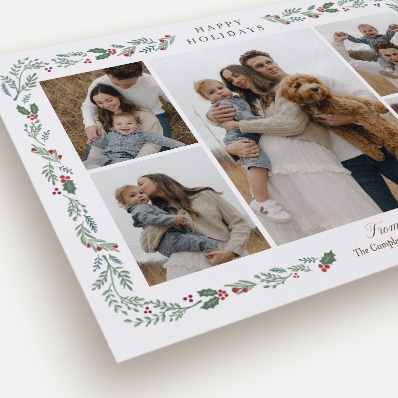 Painted Holly Frame Holiday Card
