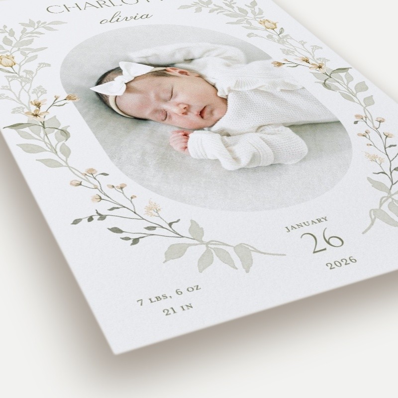 Delicate Wreath Birth Announcement