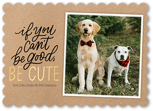 Holiday Cards: Framed Cute 5x7 Landscape Flat Beige 2 Photos Pearl Shimmer Cardstock Scallop Shutterfly
