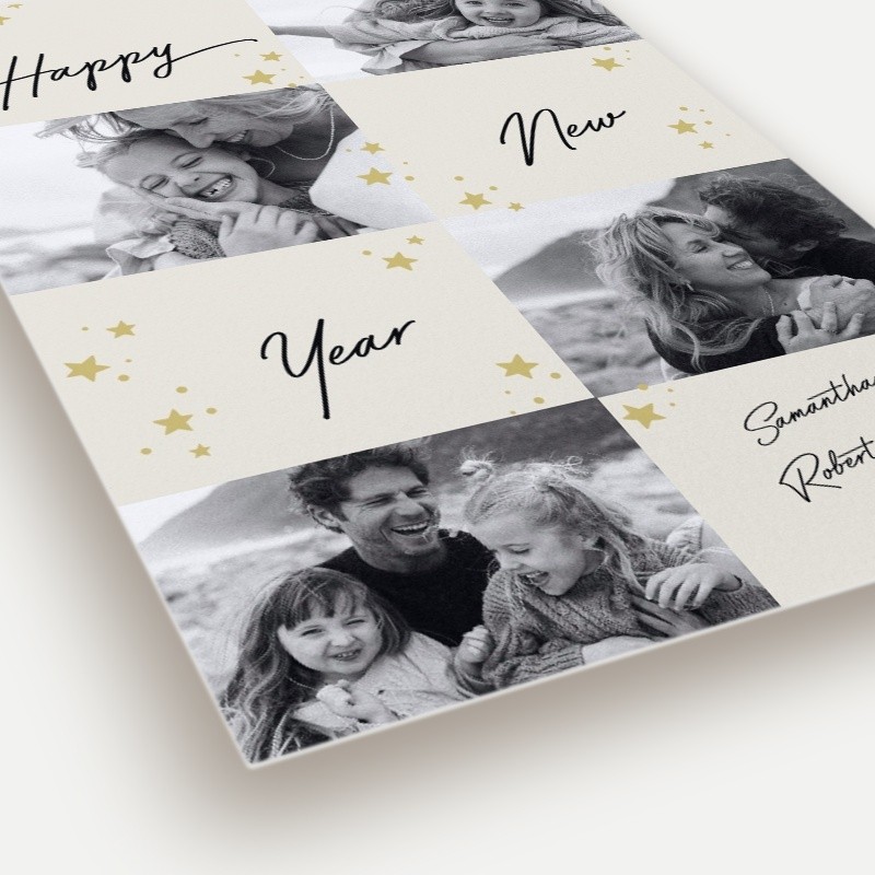 Starry Script New Year's Card Starry Script 5x7 Beige New Year's Card