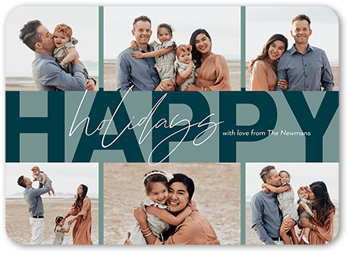 Happy Stripe 5x7 Blue  Holiday Card