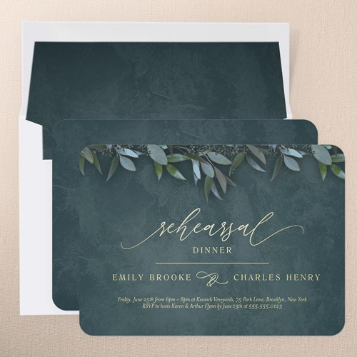 Laurel Embrace 5x7 Green  Rehearsal Dinner Invitation
