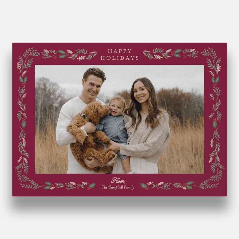 Painted Holly Frame Holiday Card