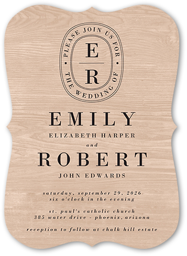 Wedding Invitations: Majestic Monogram Rustic 5x7 Flat Beige Signature Smooth Cardstock Bracket Shutterfly