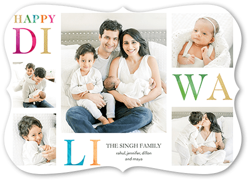 Staggered Celebration 5x7 White  Diwali Card