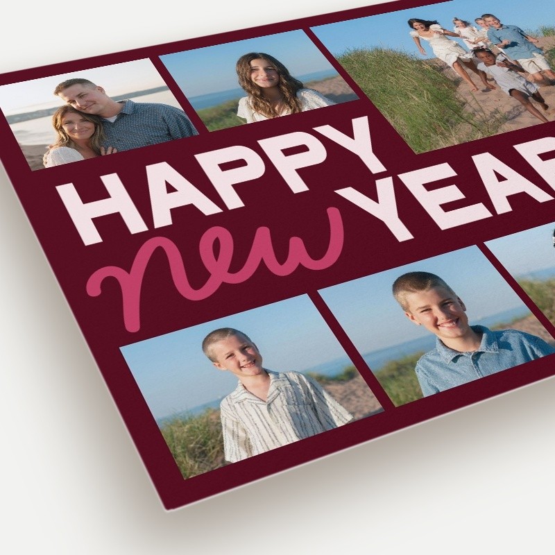Bold Script Collage New Year's Card Bold Script Collage 6x8 Red New Year's Card