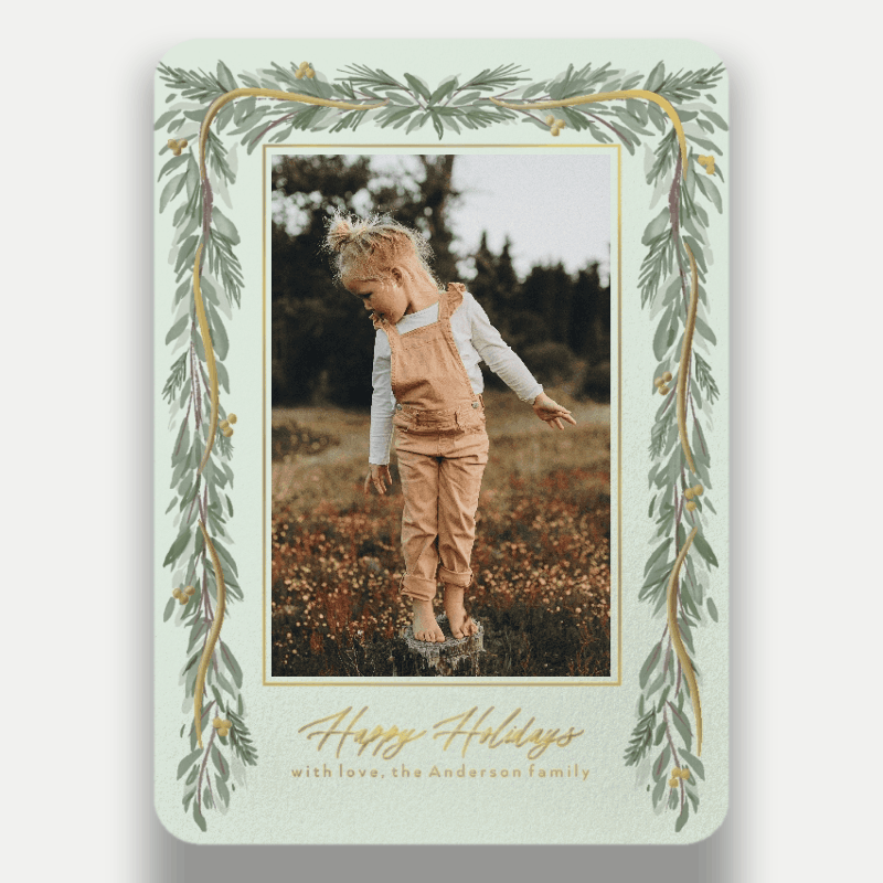 Pine Garland Frame Holiday Card Pine Garland Frame 5x7 Green Holiday Card