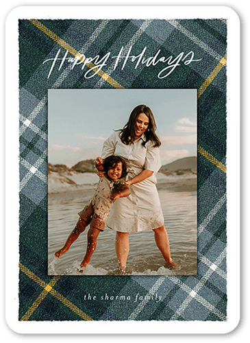 Plaid Photo Frame 5x7 Blue  Holiday Card