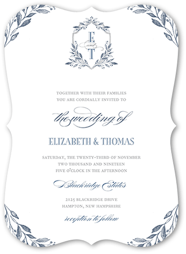 Wedding Invitations: Classic Herald 5x7 Flat Blue Signature Smooth Cardstock Bracket Shutterfly