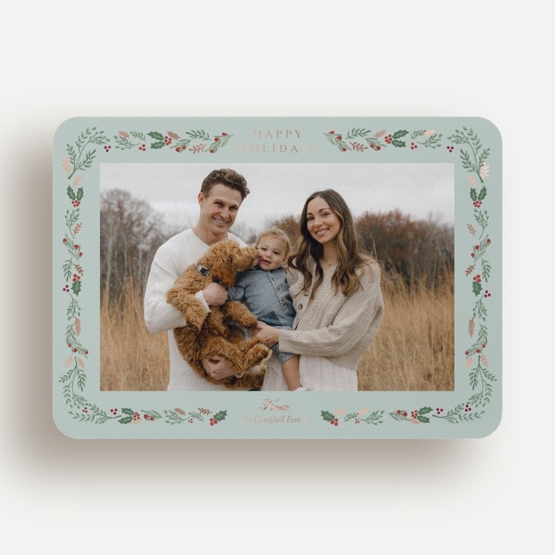 Painted Holly Frame Holiday Card