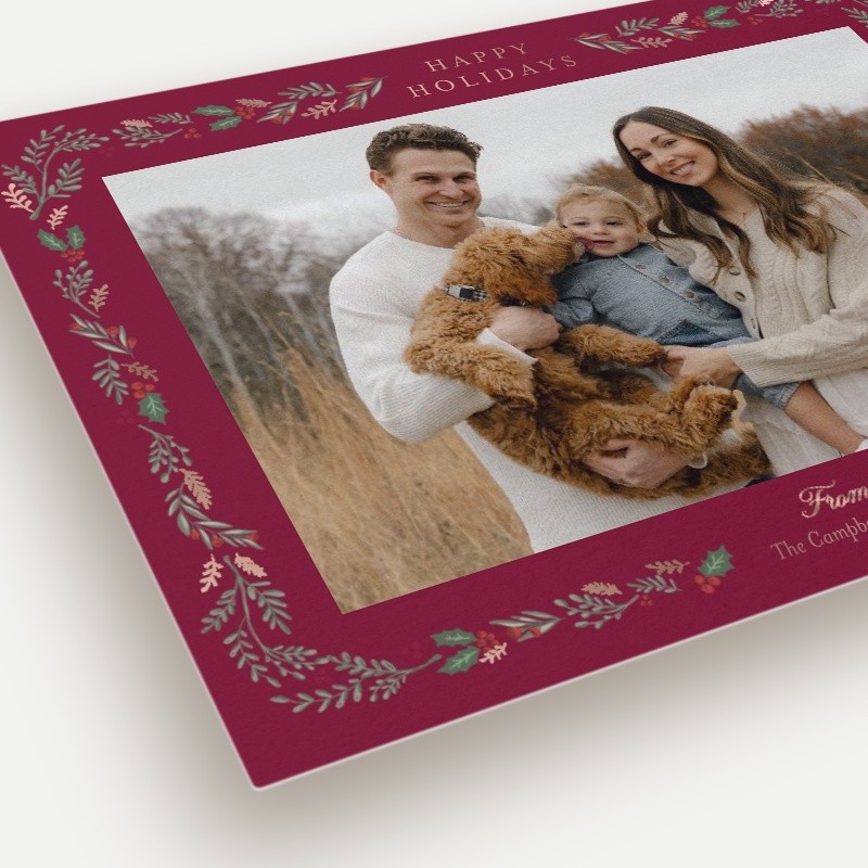 Painted Holly Frame Holiday Card