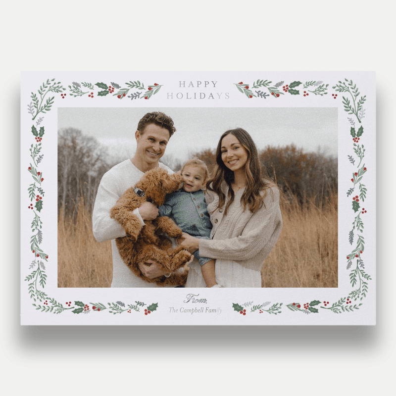 Painted Holly Frame Holiday Card